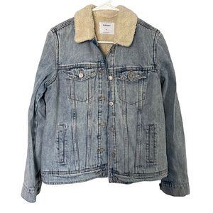 Old Navy Sherpa Lined Jean Jacket sz M Women’s Jean Pockets Light Wash